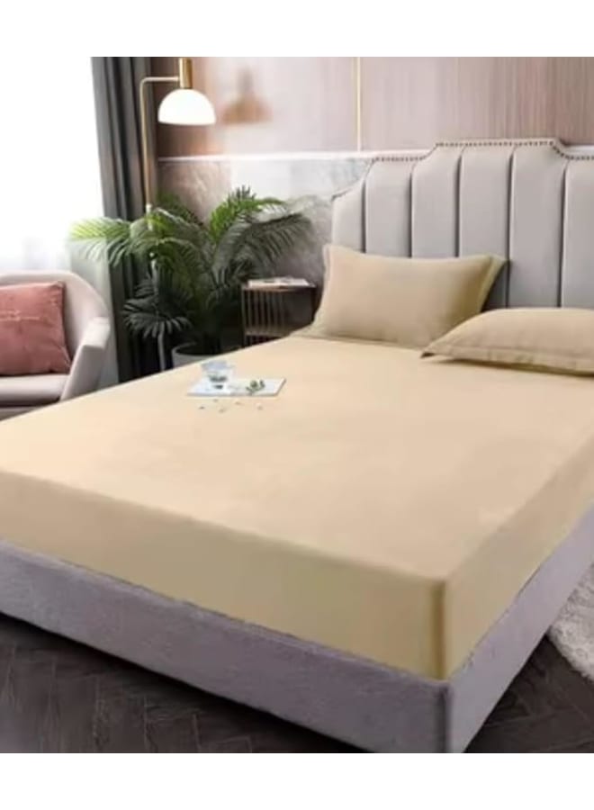 Moro Moro Beige Cotton King Bed Sheet Set - Image 1